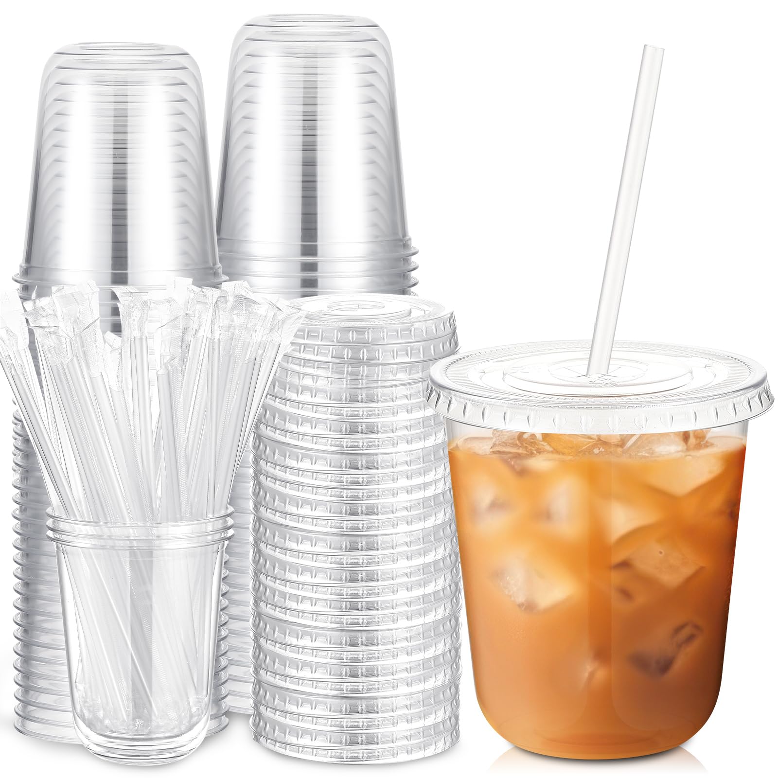 Ziliny 50 Sets 16oz Clear Plastic Cups with Lids and Straws Disposable Cups — Amazon image 15