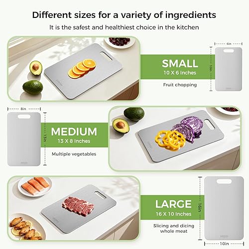 Miniatura 3 de Juego de tablas de cortar de titanio de 3 piezas, tablas de cortar de titanio para cocina, 100% tablas de cortar de titanio de doble cara, áreas