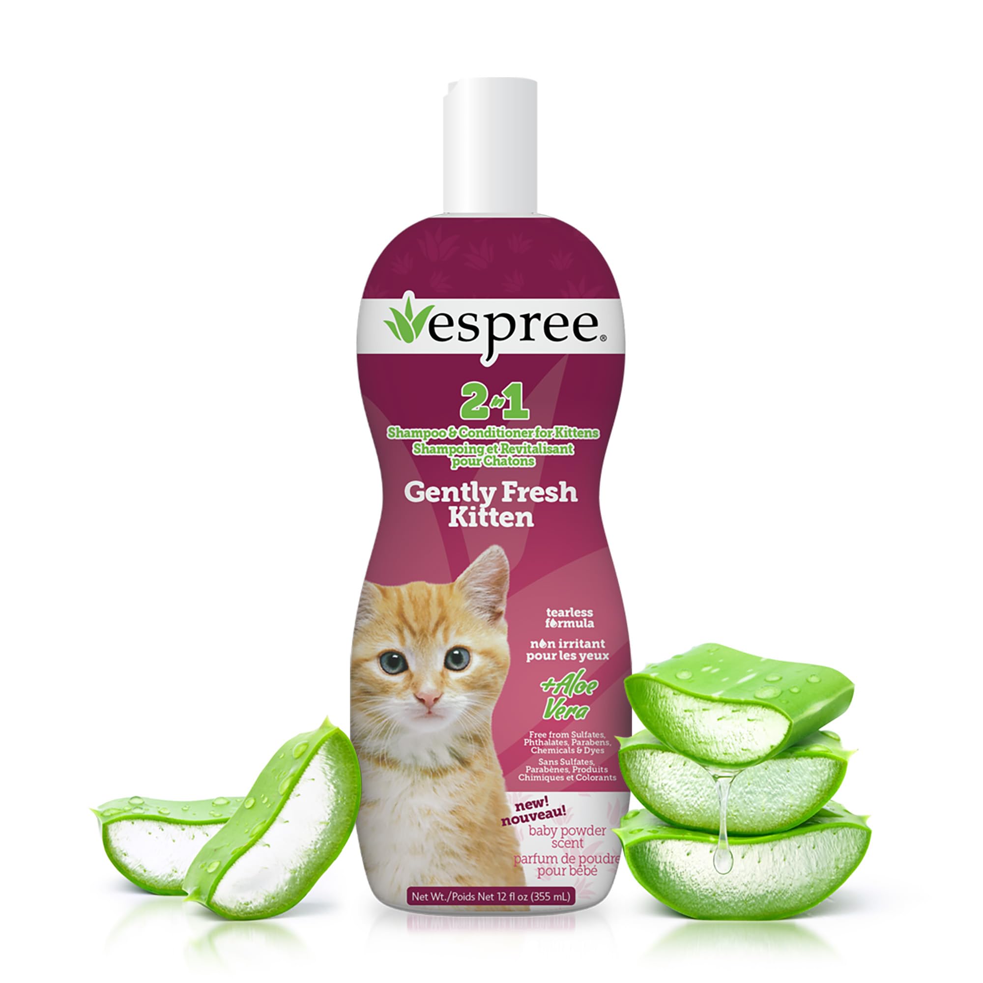 Espree Gentle Fresh Kitten Shampoo & Conditioner, Tearless Formula with Aloe Vera, Sulfate-Free, Paraben-Free, Harsh Chemical and Dye-Free, Safe for Sensitive Skin, 12oz