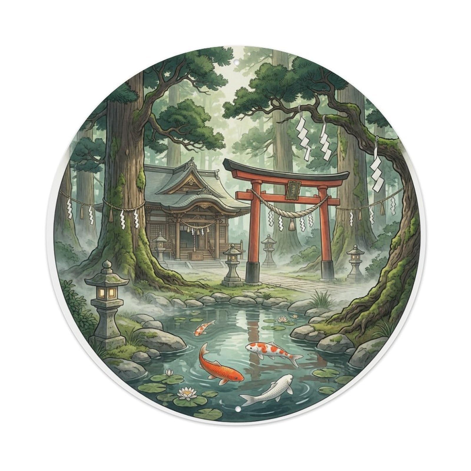 Galvaxio Style Japanese Koi Fish Sacred Rope Shrine Spiritual Metal Tin Sign
