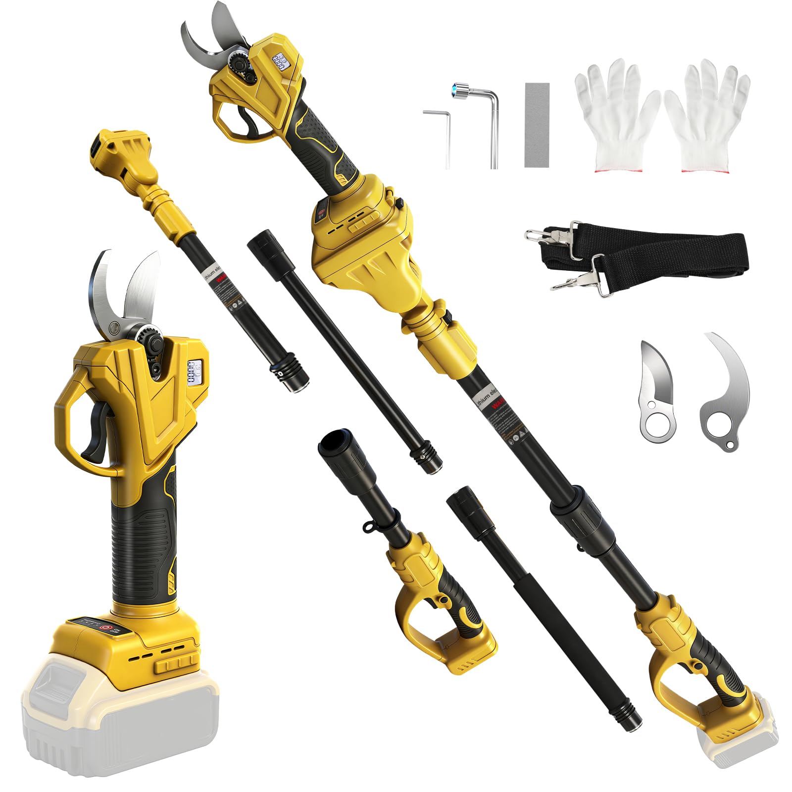 Electric Pruning Shears Compatible with Dewalt 20V, Cordless Scissors Pruners with Extension Pole up to 4.57m Range, LCD Display 35 mm Battery Pruning Shears for Garden (No Battery)
