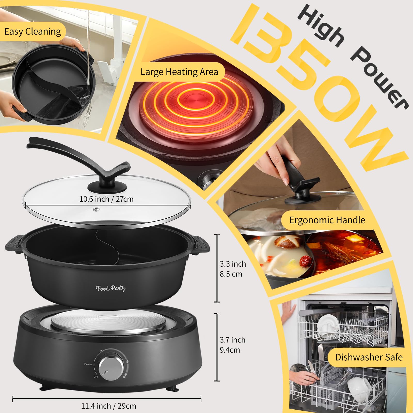 Food Party Hot Pot Elettrico Hotpot 4L Pentola Elettrica 220V 1350W Fondue Cinese Shabu Shabu Hotpot Doppia Separabile