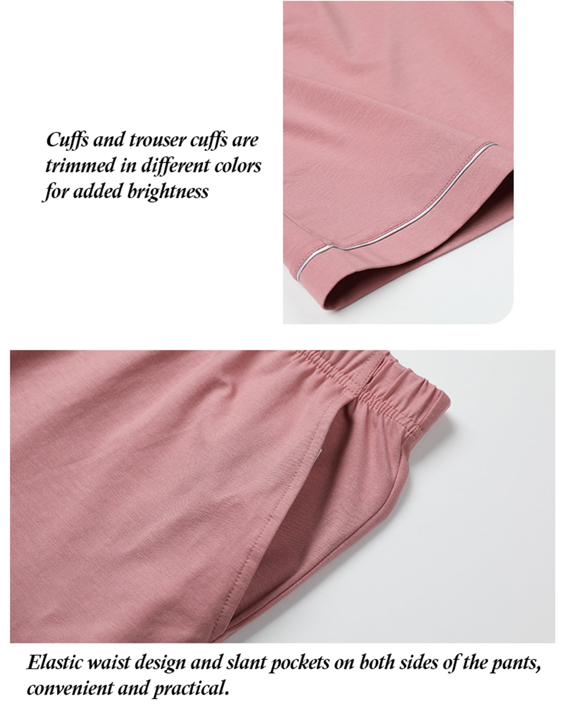 Generic Damska 2-częściowa piżama letnia cienka modalna bawełniana piżama sweter z krótkim rękawem zestaw piżam,Pink,M