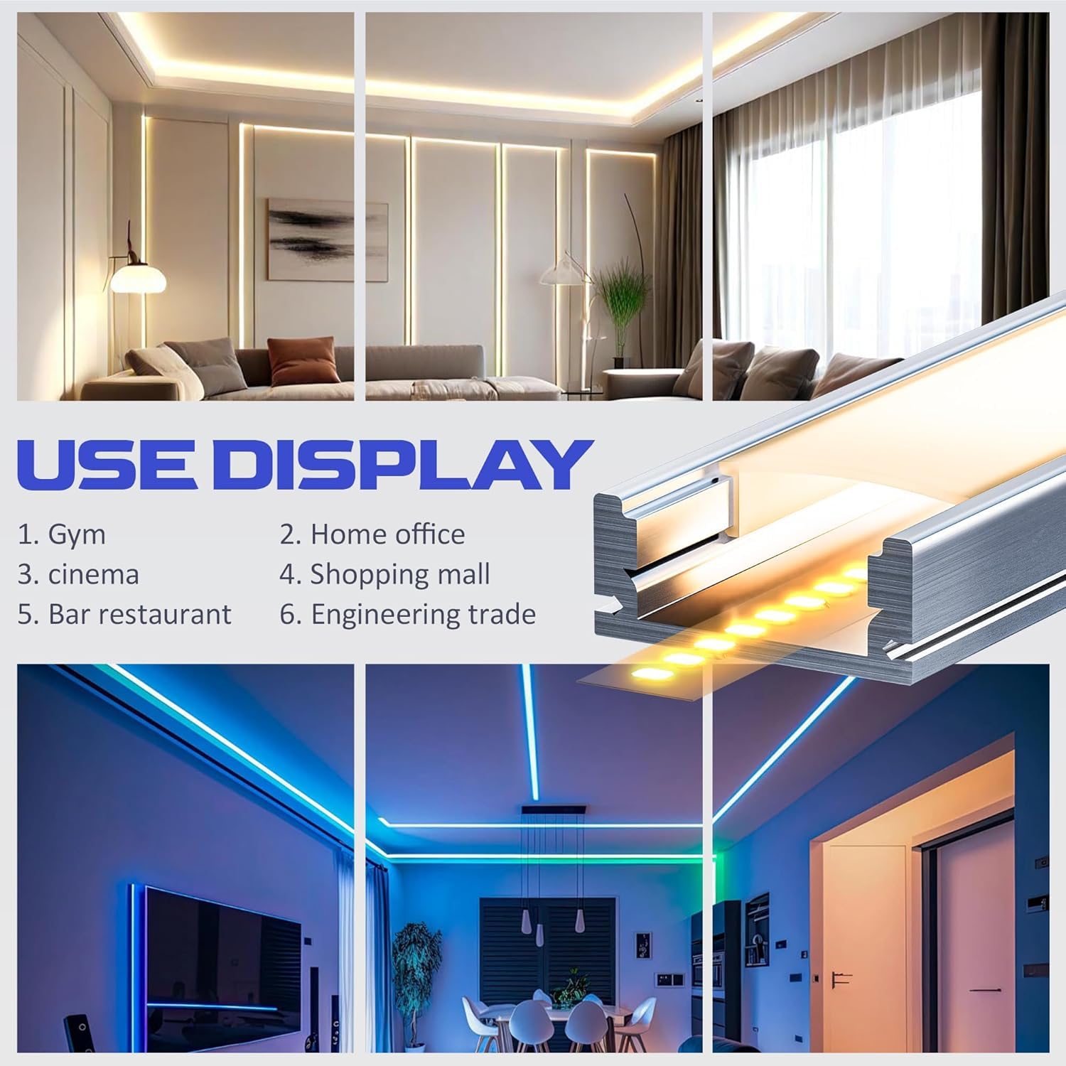 LED Profil 12 x 2m U-Form Aluprofil mit weißer Abdeckung,Endkappen & Montageclips Alu Leiste für Lichtstreifen bis 12mm Led Profile Schiene Kanäle Leiste Diffusor