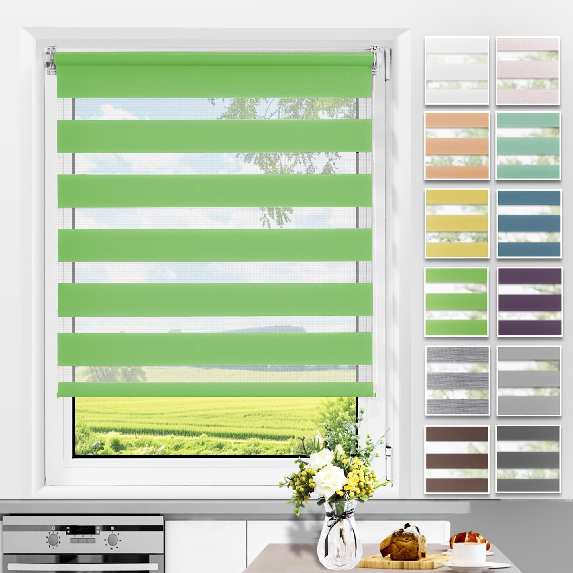 Allesin Doppelrollo Klemmfix ohne Bohren & mit Bohren, Duo Rollos für Fenster und Tür, Klemmrollo Fensterrollo lichtdurchlässig, Sichtschutz und Sonnenschutz
