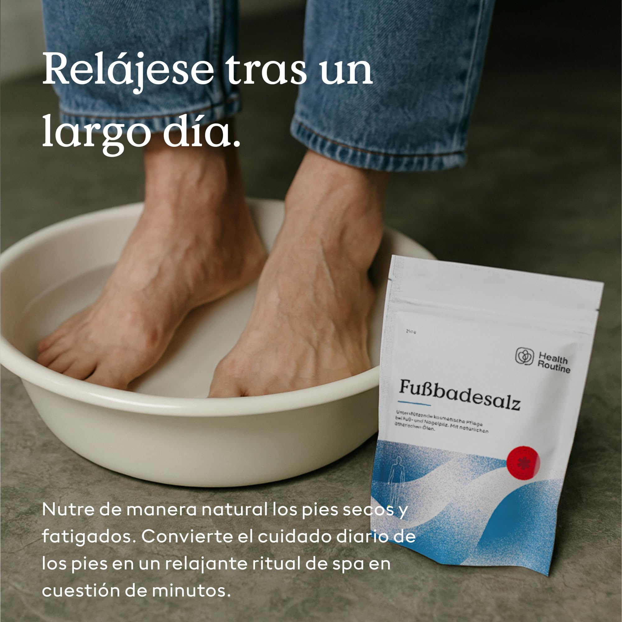 Health Routine Fußbadesalz — Pack de 5 unidades — Sales naturales para el baño de pies con aceite de árbol de té e ingredientes activos 100% naturales para el cuidado e higiene diaria