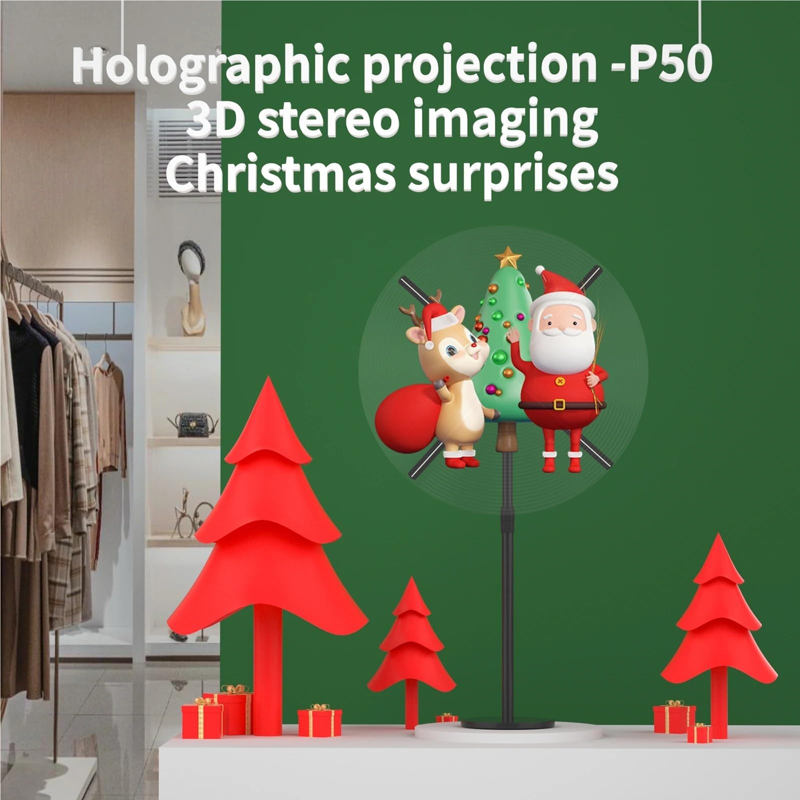 50cm Wifi Holographic Fan 3D Advertising Machine 576 LED Sign Neon Smart HD Player Support Video Picture Logo Light(62cm HD edition)