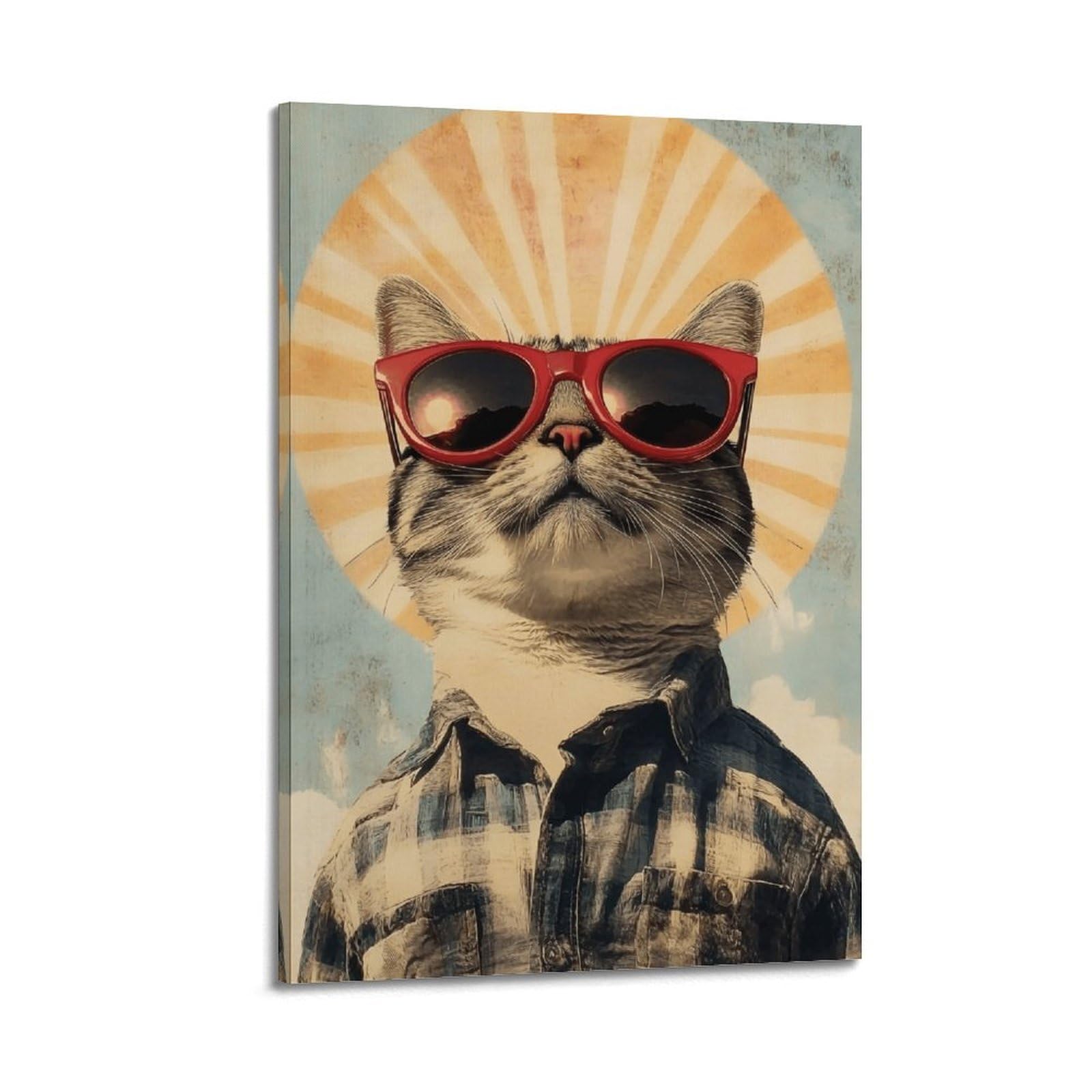 JUWRHRHHRH Funny Cool Cat (2) Poster Canvas Aesthetic Wall Art Painting Decor for Living Room Bed Room 20x30inch(50x75cm) Frame-style