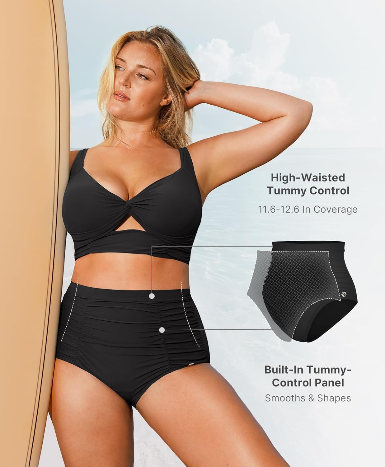 SHAPELLX High Waisted Bikini Tummy Control Two Piece Swimsuits for Women Ruched Bathing Suit Twist Front Bikini Sets - Image 2