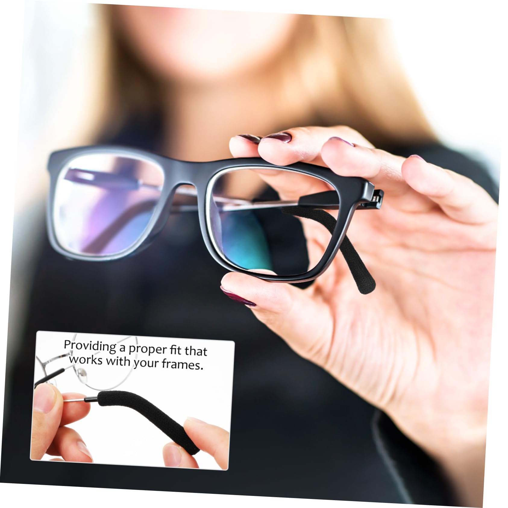 minkissy 2-Pair Stretchy Knit Glasses Temple Covers Comfortable Eyeglass Arm Pads Nonslip Grip for Easy Wear