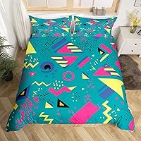 Vista 38 de Memphis - Juego de funda de edredón – Ropa de cama vintage amarillo púrpura con patrón de estilo retro, formas geométricas, ilustraciones