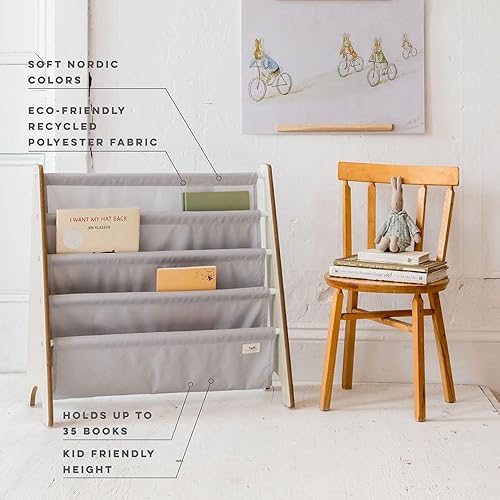 Miniatura 51 de 3 Sprouts Estantería de tela reciclada para niños, organizador de libros de 4 niveles, estantería de madera para guardería, sala de juegos, aula,