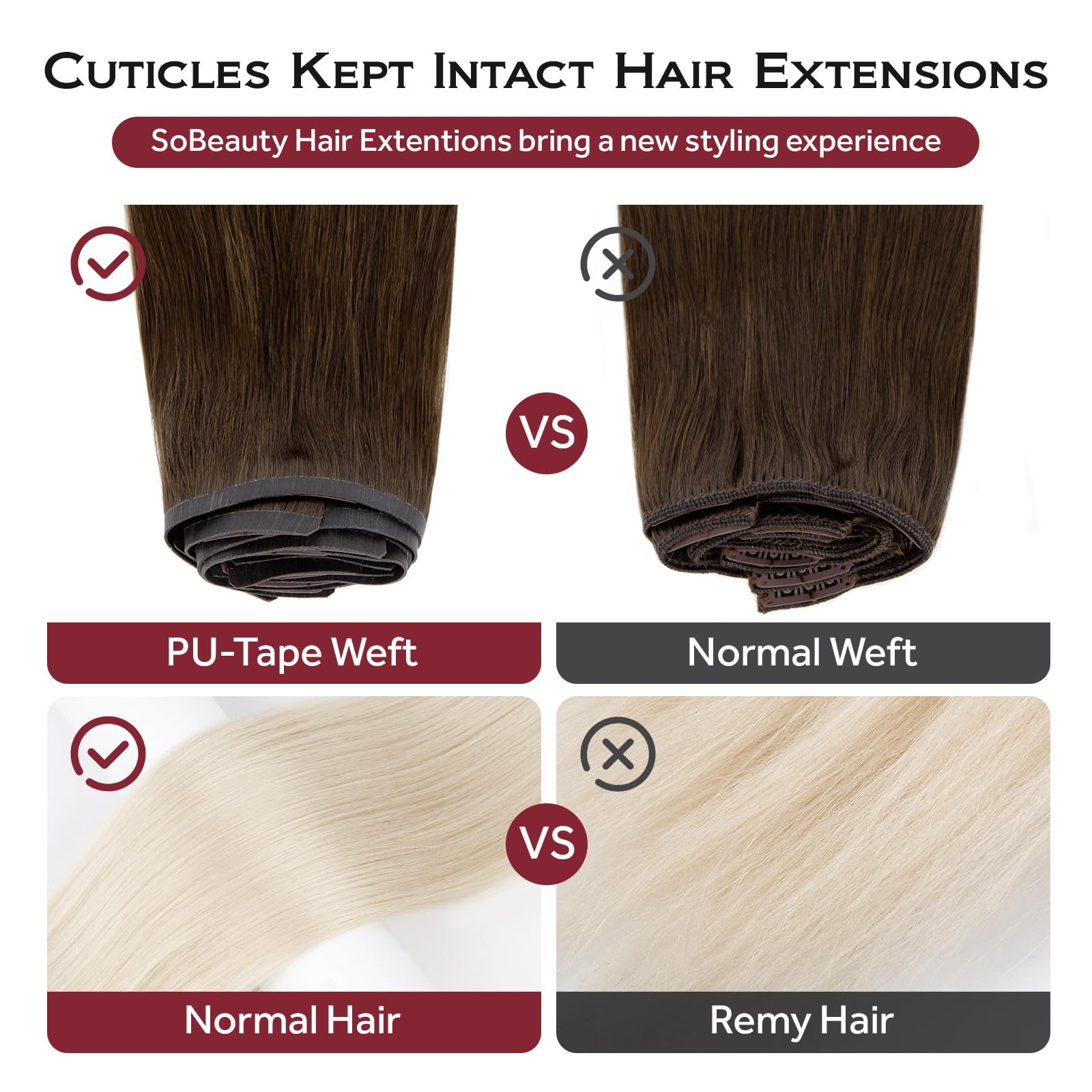 SOBEAUTY Clip in Hair Extensions, Real Human Hair Extensions, 100% Human Hair Remy Natural Volume Hair - Image 4