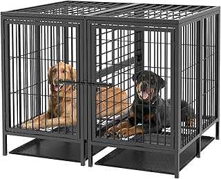 BingoPaw Hundekäfig XXXL Schwerlast Hundebox: 2 in 1 Doppelbox Hundegitterbox mit Trennwand, 2 Türen und Tablett, Haustierkäfig Outdoor Indoor für große mittelgrosse Hunde 130x100x100 cm product image