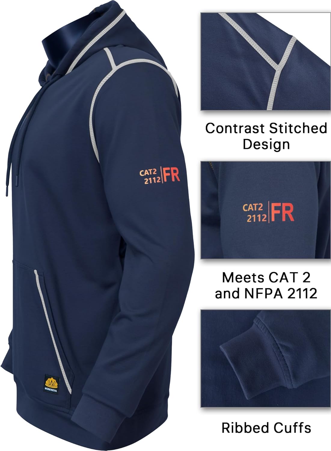 WORKWEYA FR Hoodies for Men 7.5oz Cotton Flame Resistant Pullover Sweatshirt NFPA2112 Hooded Shirt - Image 5