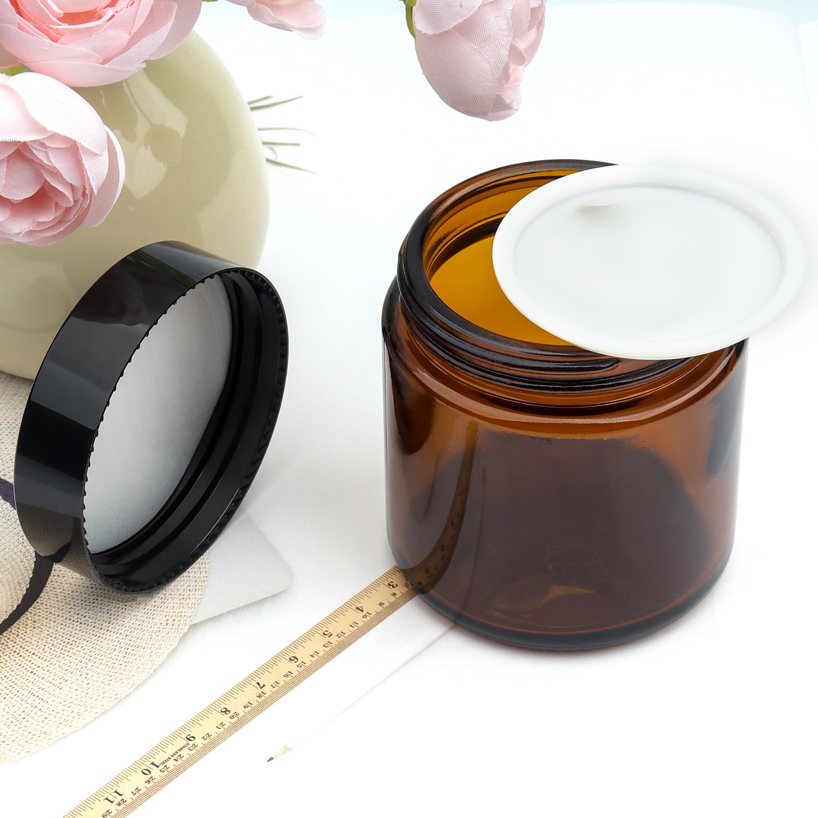 Roellgs Amber Glass Jars, 8 Pack 100 ml Glass Jars with Lids, Brown Travel Cosmetic Containers - Image 4
