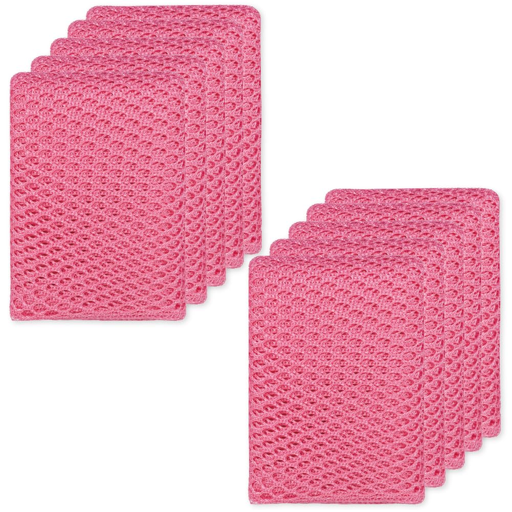 OliviaTree 10PCS Basic Dish wash net, Dish Washing Sponges, Scrubbers, Wash Cloths, Rags, Brush,Scrubbing Spong (pink10)