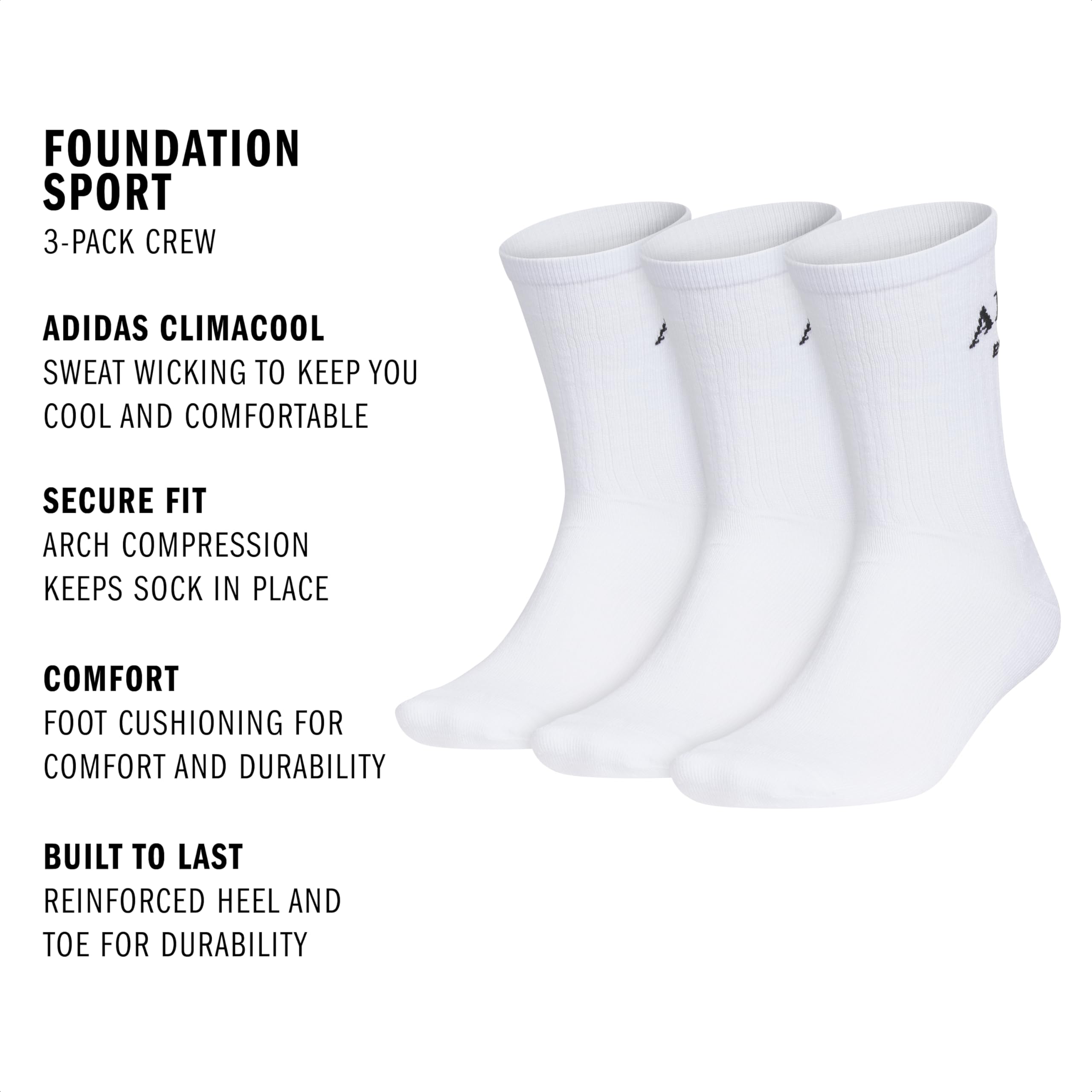 adidas Men's Foundation Sport 3-pack Crew Calcetines de tripulación Hombre (Pack de 3)