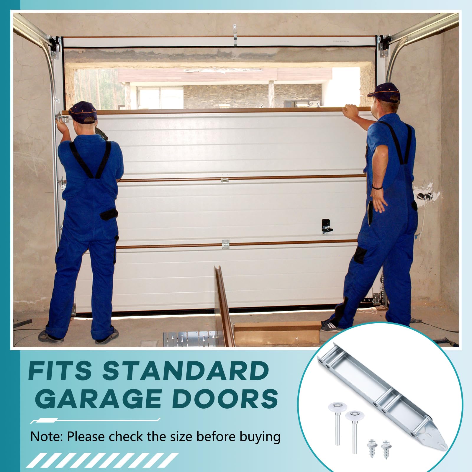Tandefio Set di 2 staffe per fissaggio rapido per porta del garage, incluse 2 rulli 4 viti, parti per porte del garage e hardware, parti per porte del garage in acciaio di ricambio per rinforzo della