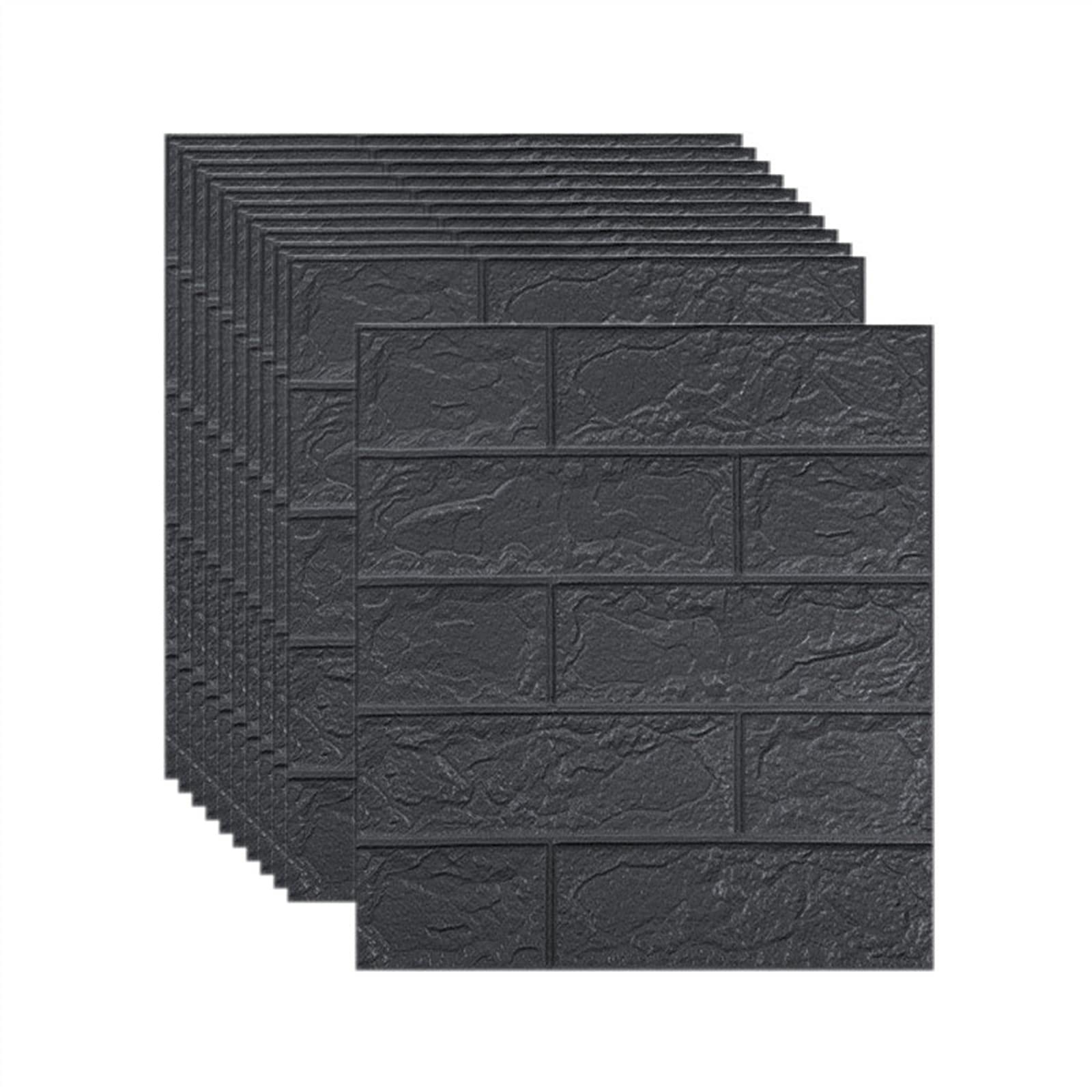 wall Panels， 3D Brick Wallpaper Faux Stone Wall Panel Self-Adhesive for Interior Decor - 20pack(Black,3mm [35x38cm])