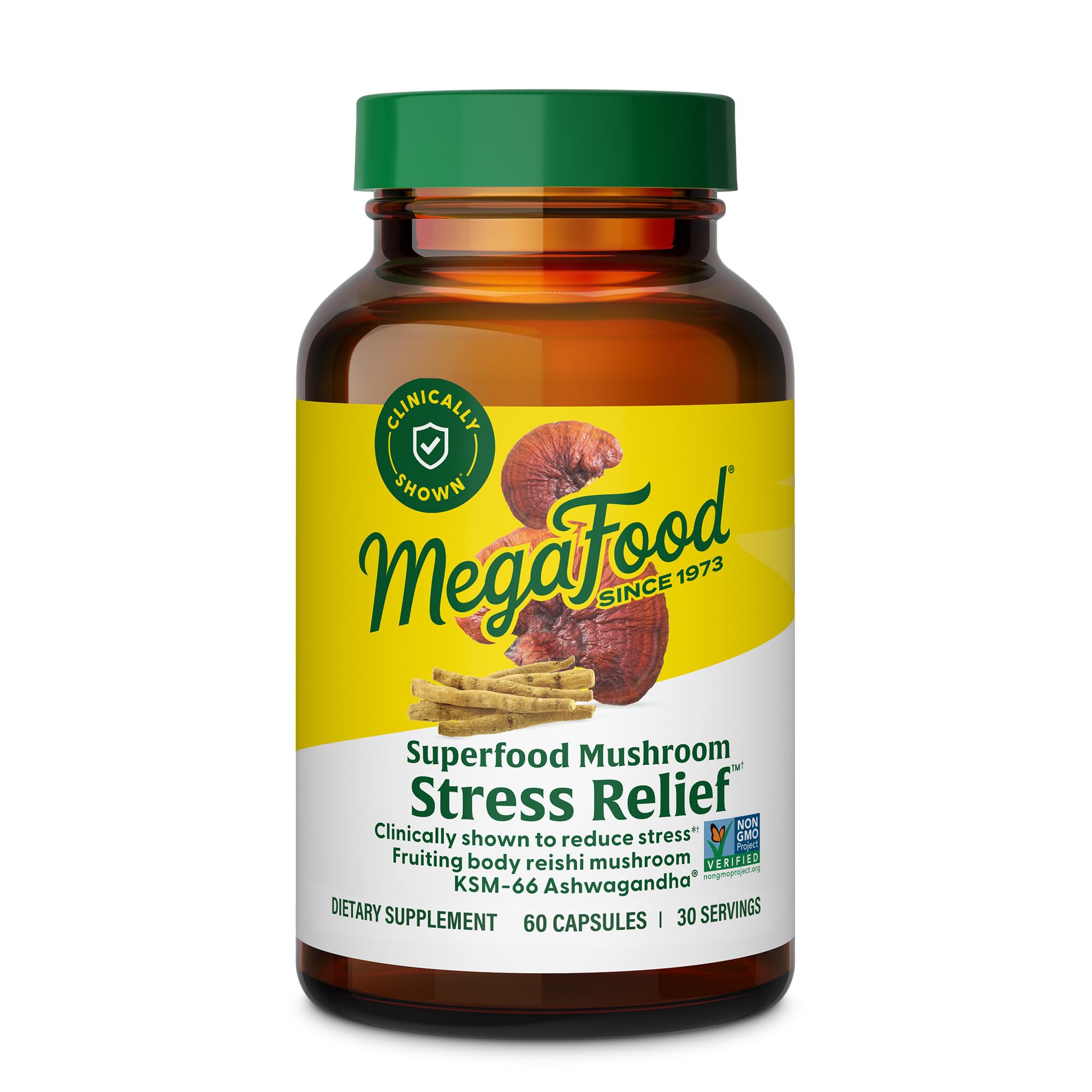 MegafoodSuperfood Mushroom Stress Relief - Vegan Reishi Mushroom Supplement with Ashwagandha for Stress Relief - 1 Month Supply