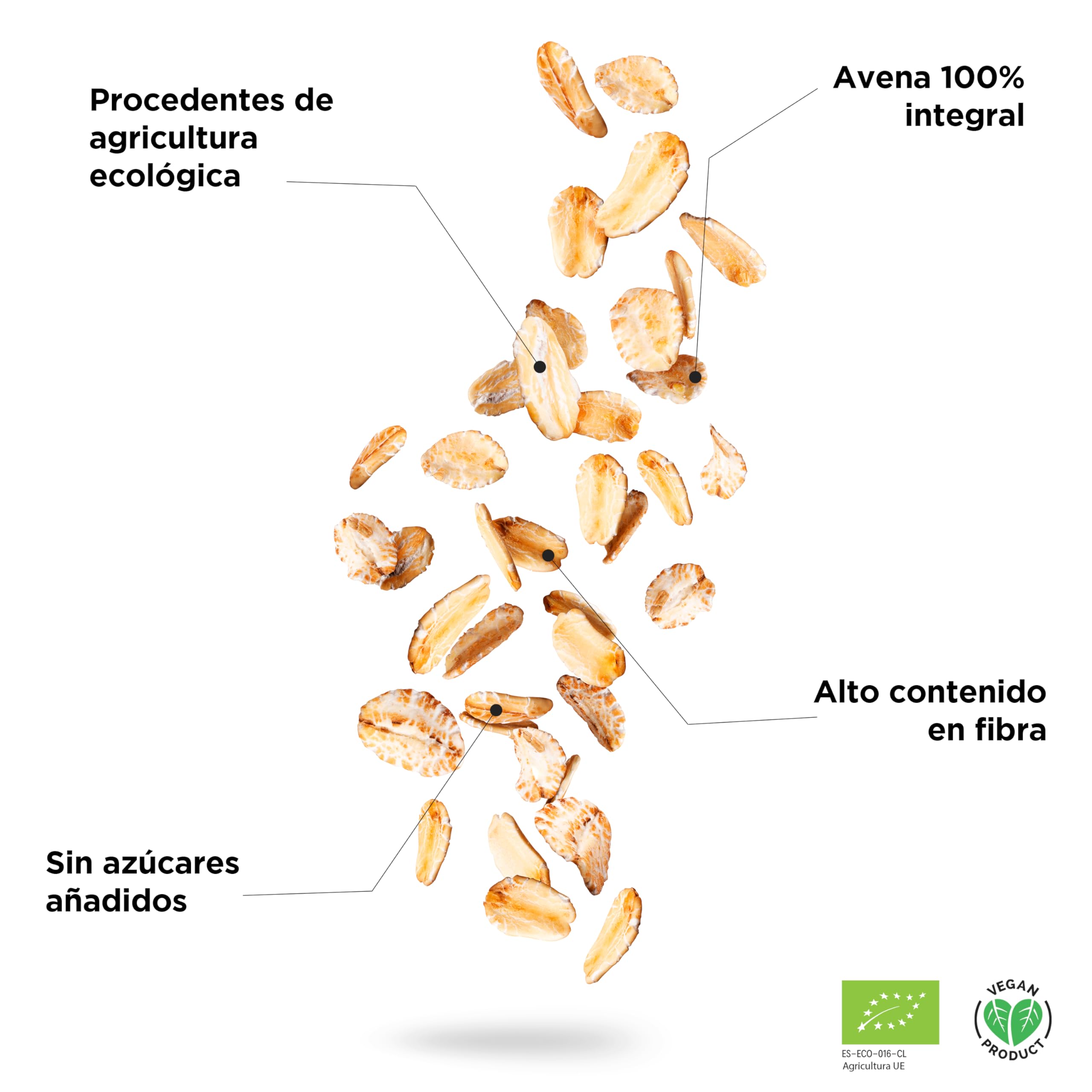 Drasanvi SPORT LIVE Copos de Avena Gruesos Integrales BIO | Fuente natural de proteínas y Vitaminas del grupo B y E | Alto contenido en Fibra | 1kg