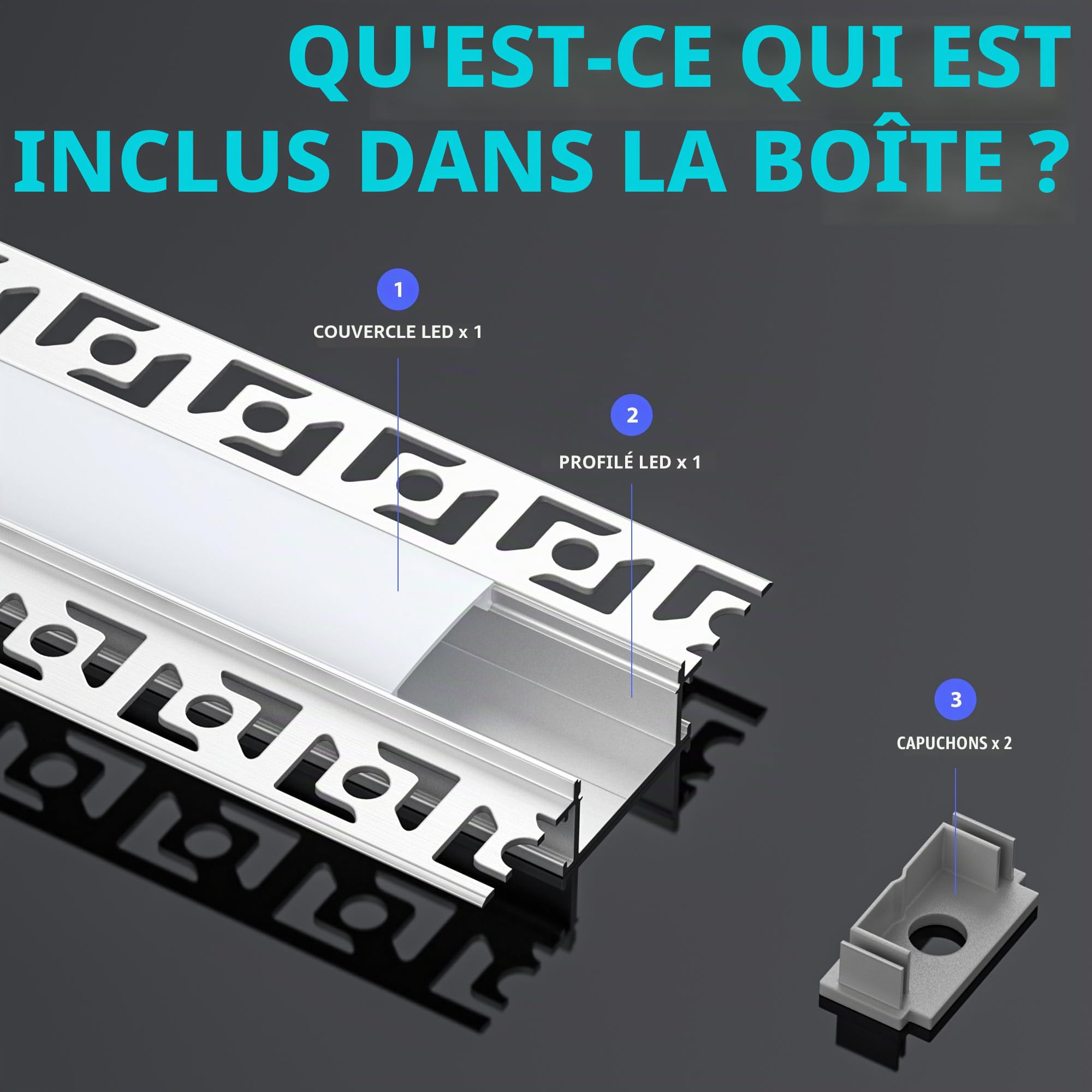10 x Profil de construction sèche LED 2m - Profil en aluminium sur rail encastré avec diffuseur - Canal d'encastrement LED pour éclairage indirect de plafond, plaque de plâtre, mur et plafond