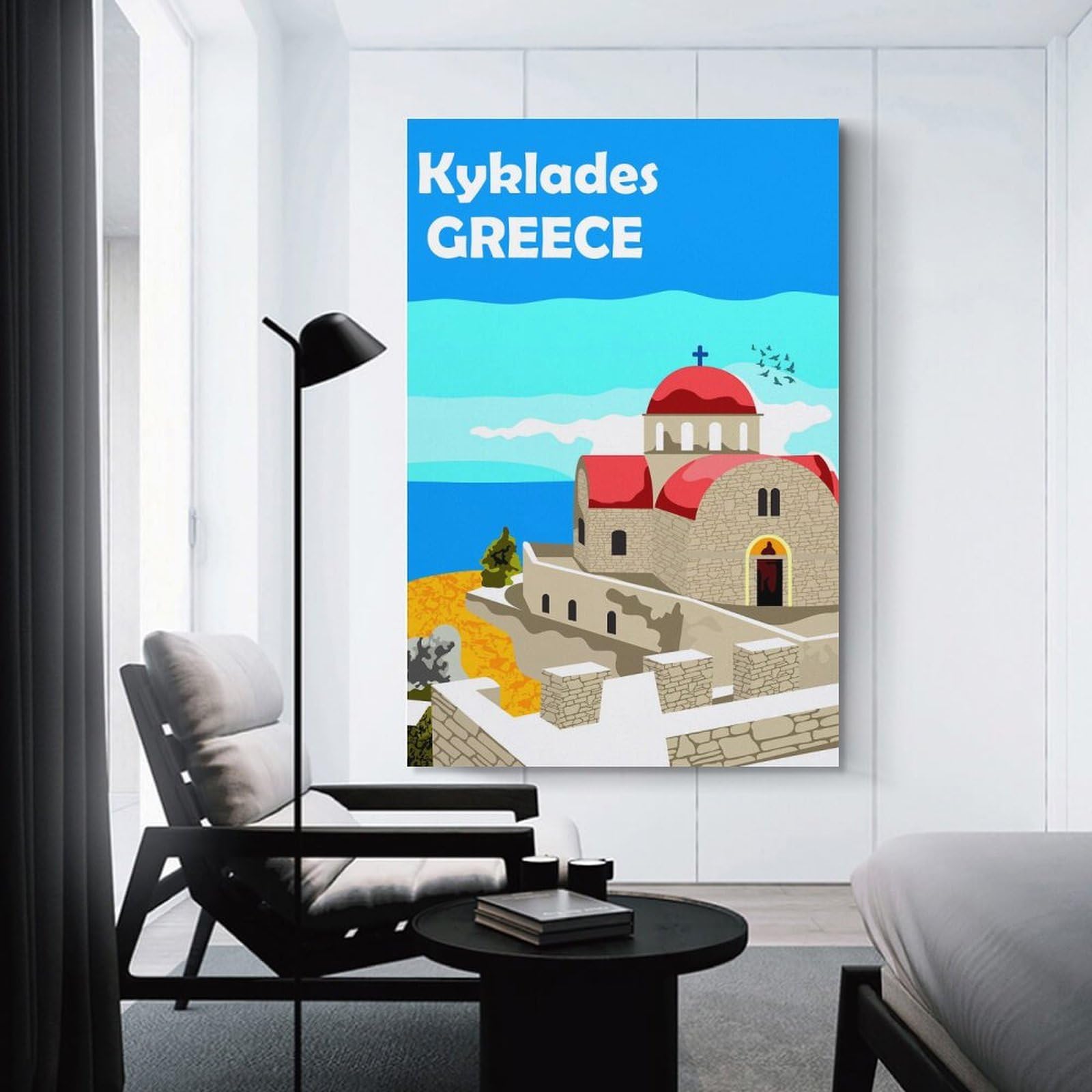 Junmoney Kyklades Greece Wall Art Print, 24x36inch(60x90cm), for Living Room, Bedroom, Office Or Hallway, Canvas Wall Art That Fits Changing Layouts