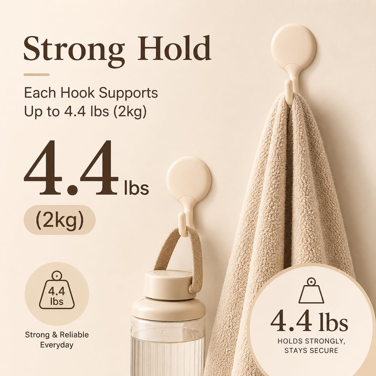 Adhesive Wall Hooks 8 Pack, Heavy Duty Hooks for Walls No Damage, Sticky Bathroom Towel Hooks and Key Hanger, Wall Hangers Without Nails for Home, Bathroom, Kitchen, Office (Yellow) image 4