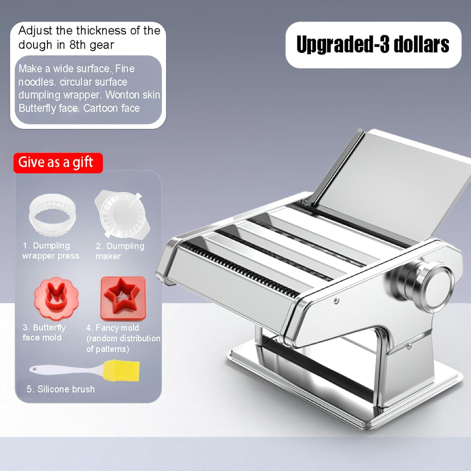 Thickened three knife manual spaghetti making machine, with 8 gears to adjust the thickness of dough, suitable for homemade spaghetti, dumplings and Wonton skins