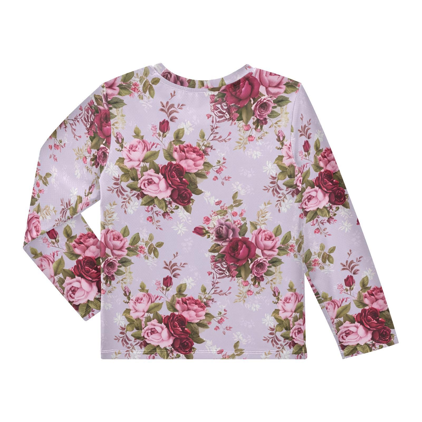Burgundy Rose Floral Purple Boy's Rash Guard Swim Shirt Long Sleeve Sun Shirt for Kids Toddlers UPF50+ 4T