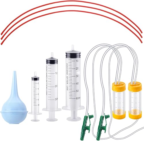 Jutom Paquete de 9 tubos de alimentación para cachorros, incluye 3 paquetes de 8 tubos de alimentación de goma roja FR, 3 piezas de jeringas de 0.3