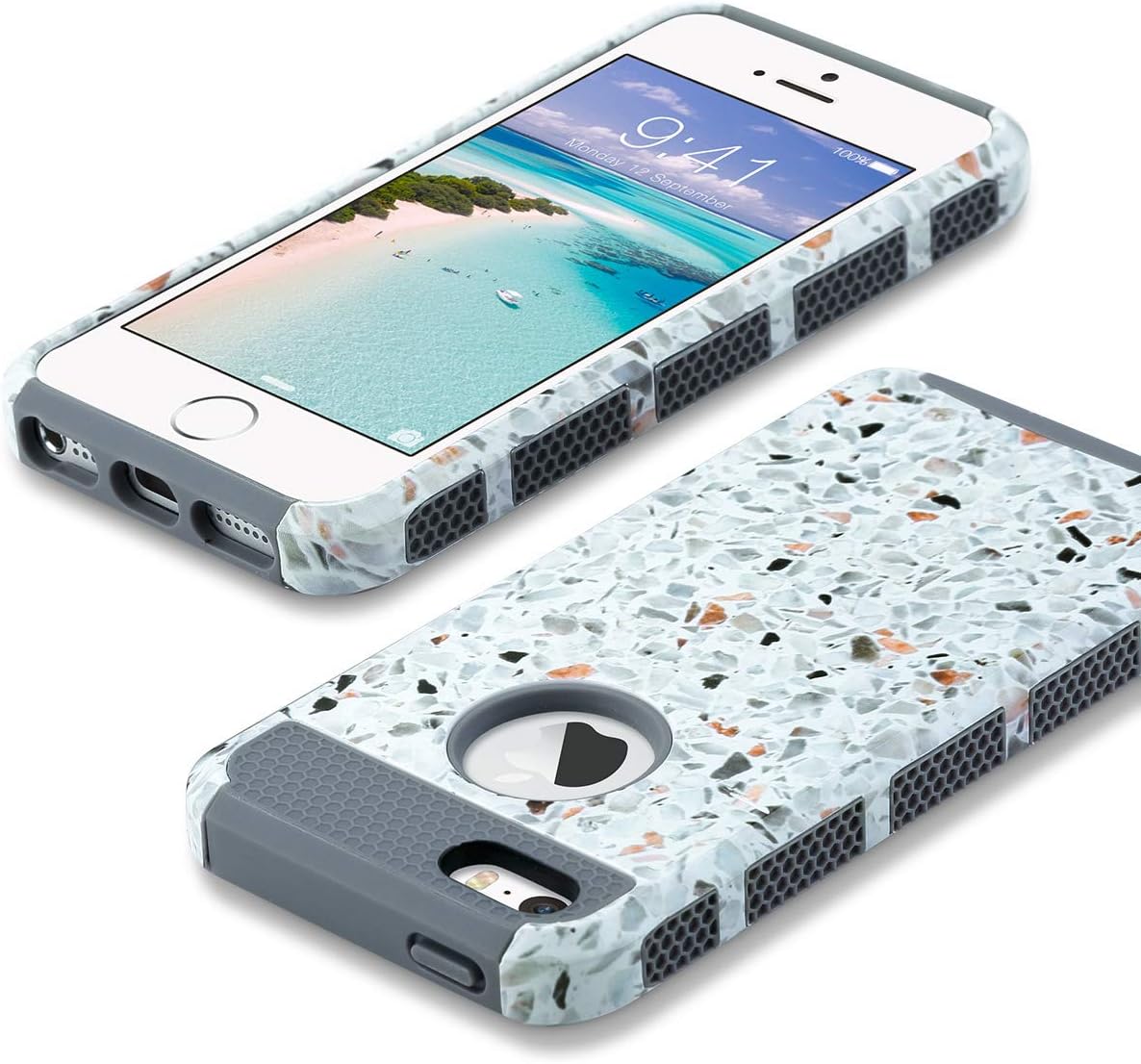 ULAK iPhone SE Case, iPhone 5S Case, iPhone 5 Case, Slim Fit Dual Layer Protection Case Hybrid Scratch Resistant Hard Back Cover Shock Absorbent TPU Bumper Protective Cover, Terrazzo Pattern