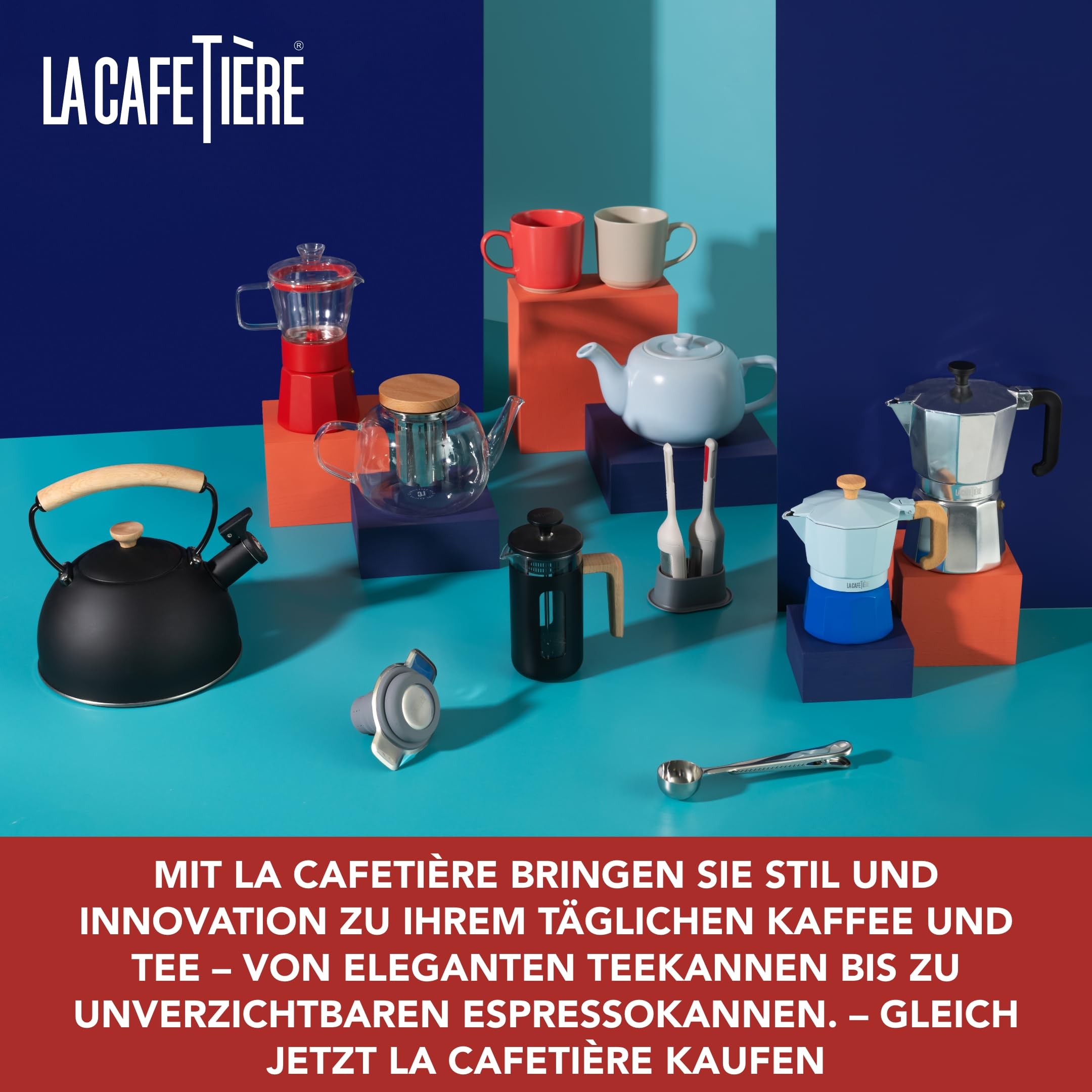 La Cafetière Arezzo 8 Tassen 1L Steinzeug-Cafetière, hitzebeständige French Press mit griffigem Stempel, Latte