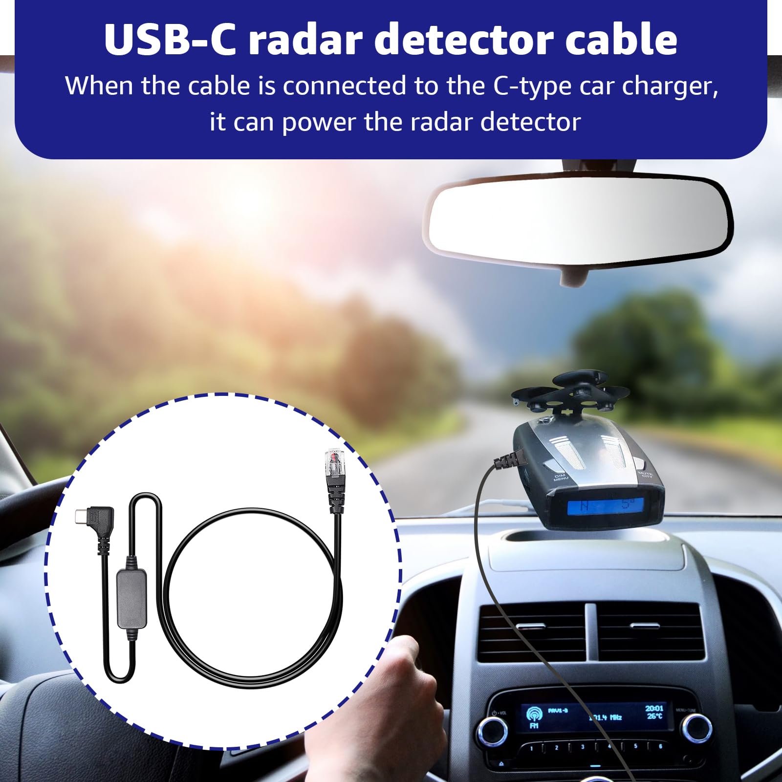 Cable de alimentación USB-C a RJ11, cable detector de radar para Uniden R1 R3 R7 Escort MAX360 MAX 360c IX IXc Beltronics Cobra Passport 9500i Radenso XP, etc. (3.3 pies)