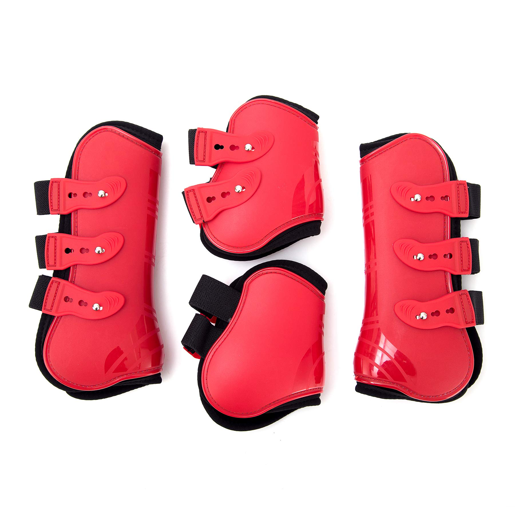 Juego de 4 Polainas para Caballos, Protectores para tendones, protección contra Saltos del Caballo, Resistentes, elásticas, de Poliuretano, con Cierre de botón, 2 Pares, M(VB), Color Rojo