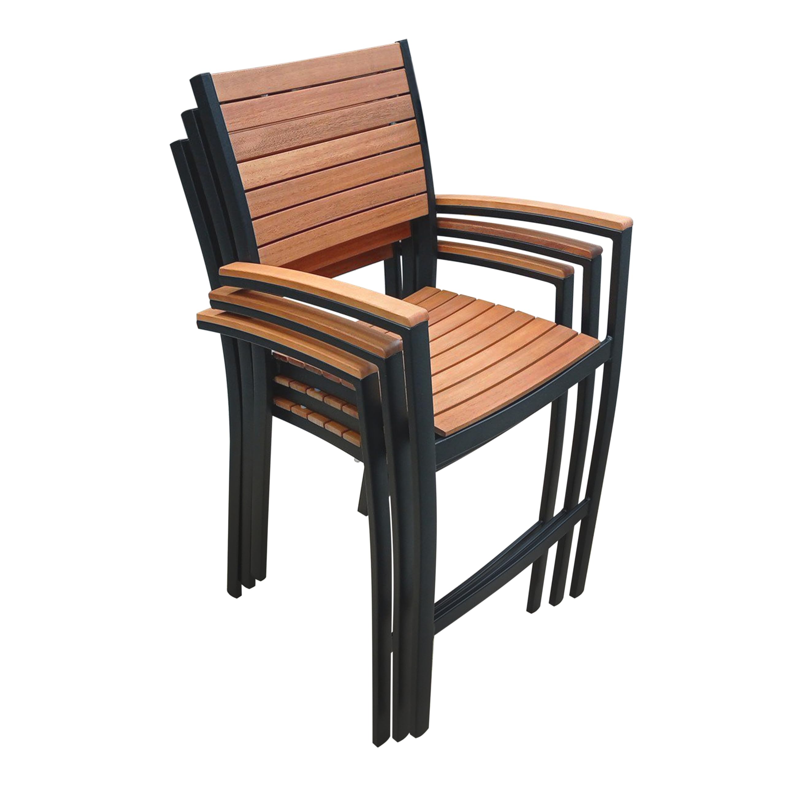 METRO Professional Sgabello da Esterno con Braccioli Lynx, Alluminio/Legno di Eucalipto, Sedia Impilabile, Ideale per Ristorante e Giardino, Marrone/Nero