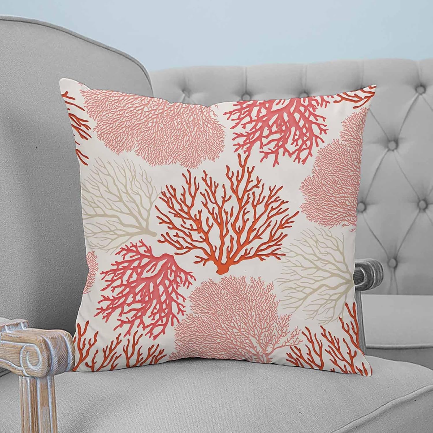 26x26 Pillow Covers Set of 2, Red Coastal Throw Pillow Covers Decorative Couch Cushion Case, Vintage Coral Ocean Modern Sea Abstract Microfiber Square Pillowcases for Bedroom Car Living Room