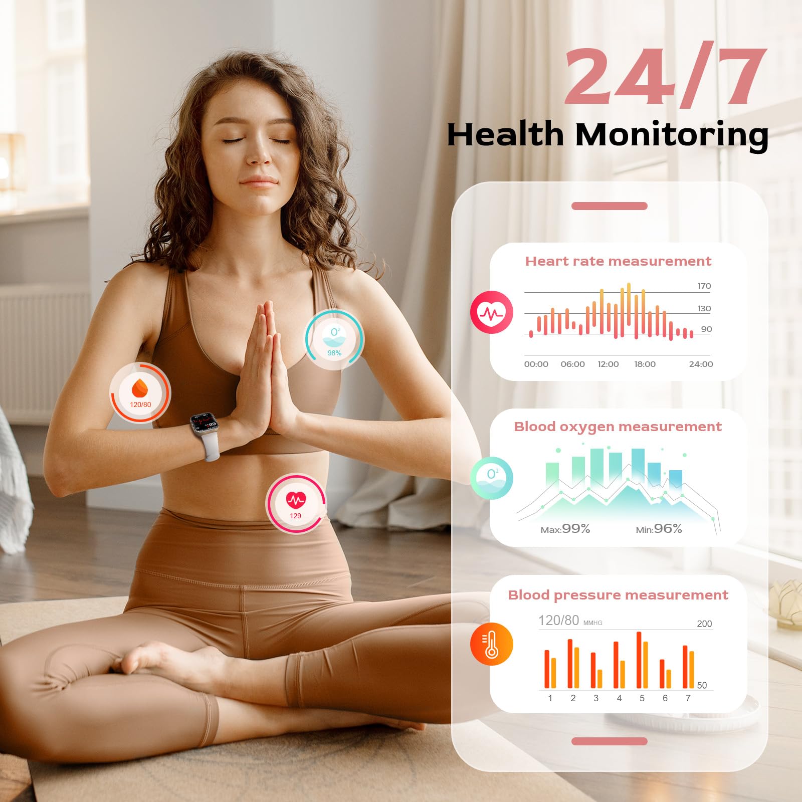 Miecgth Smartwatch Donna con ET/HRV/SIRI 1.75“ TFT orologio smartwatch donna con Chiamate Bluetooth SpO2 Monitoraggio Ciclo IP68 Sonno Cardiofrequen Fitness Tracker iOS Android (Beige)