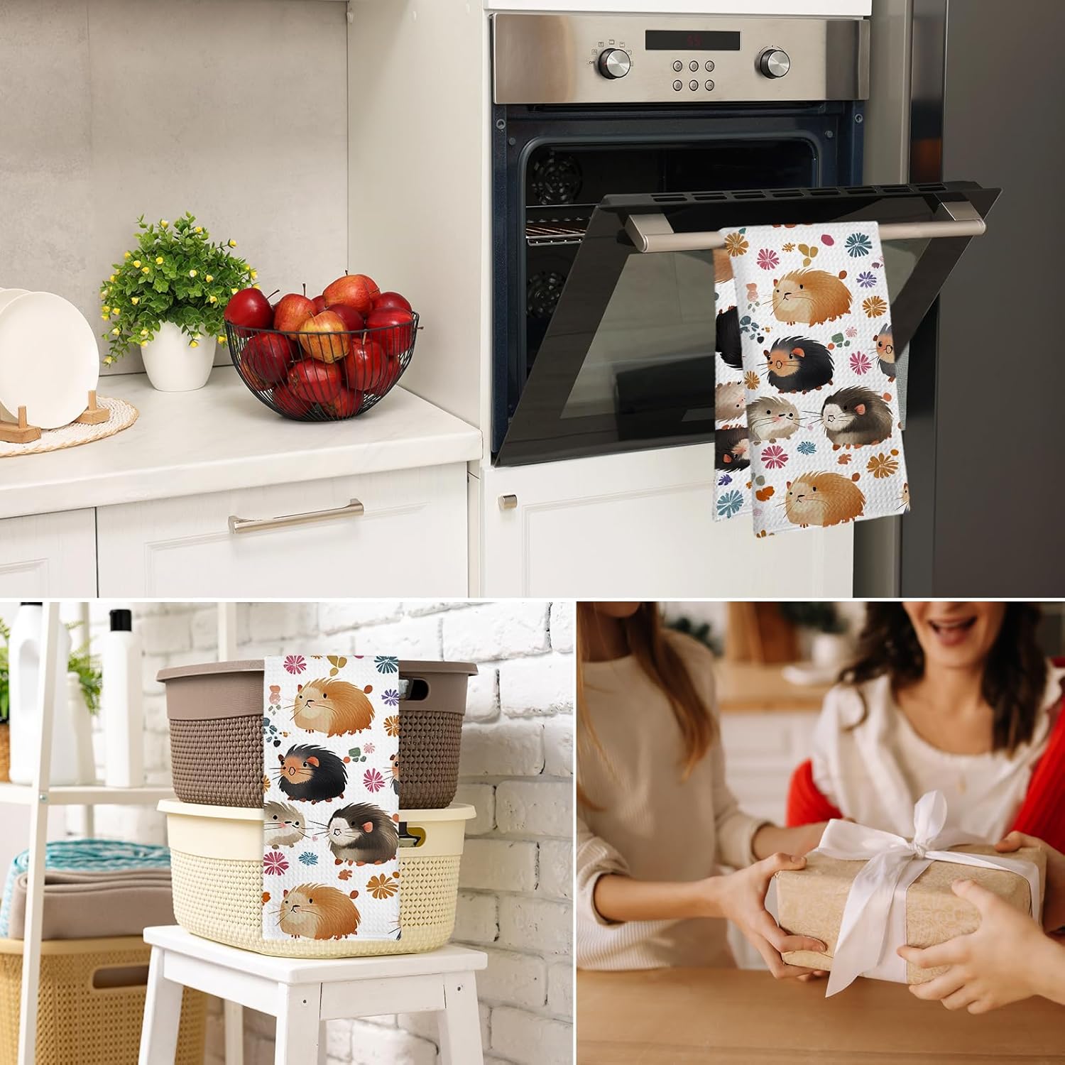 Guinea Pigs Gifts Kitchen Towel and Dish Towel, Guinea Pig Gifts for Women, Farmhouse Animal Floral Decor Hand Towels, Pet Lovers Decorative Hand Dish Tea Towels for Bathroom Kitchen, 16x24 - Image 4