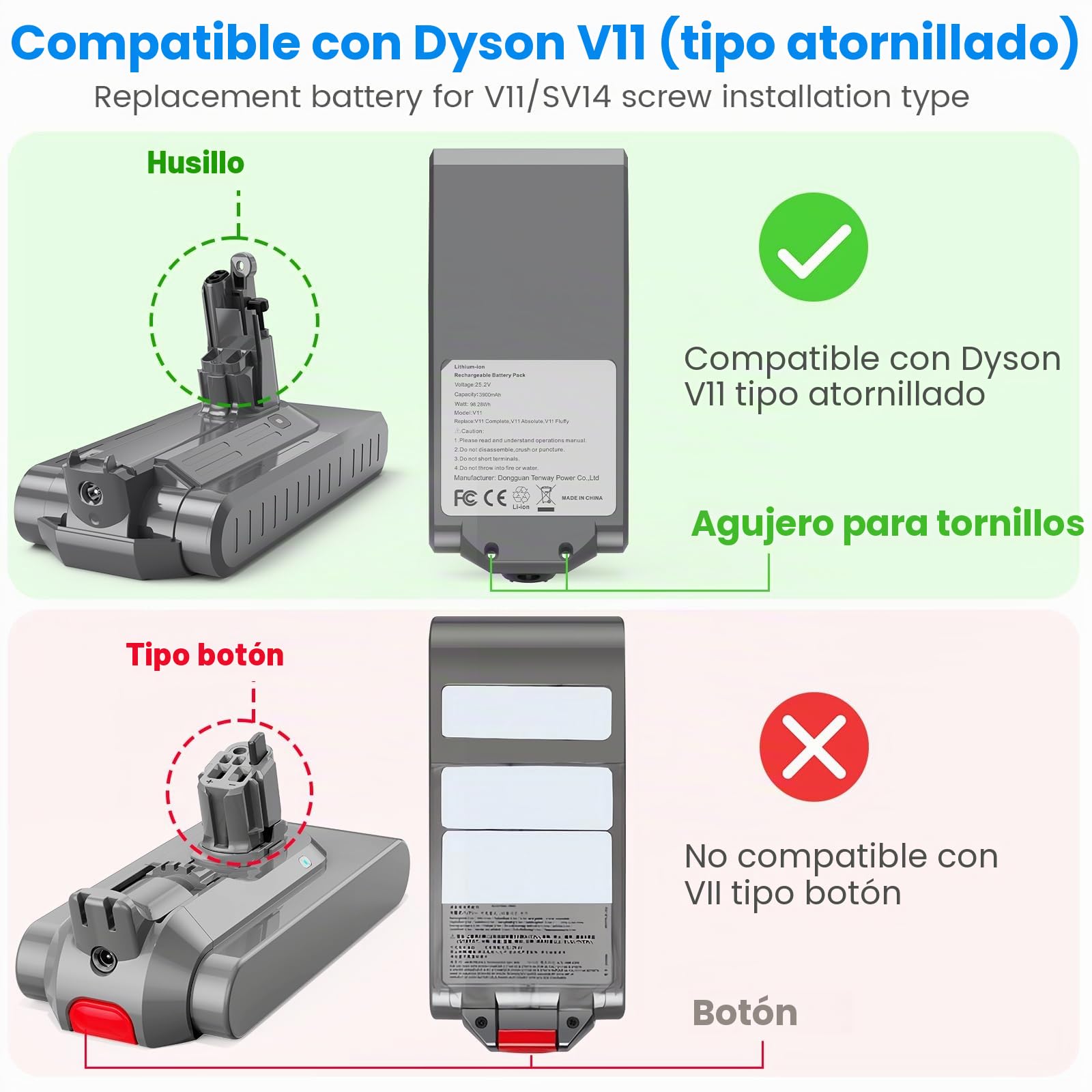 ASUNCELL Batería de repuesto para Dyson SV14 Absolute Complete Fluffy, 3900 mAh, con cargador, cepillo y tornillos, 25,2 V, batería de repuesto para aspiradora Dyson SV14 Absolute Complete Fluffy
