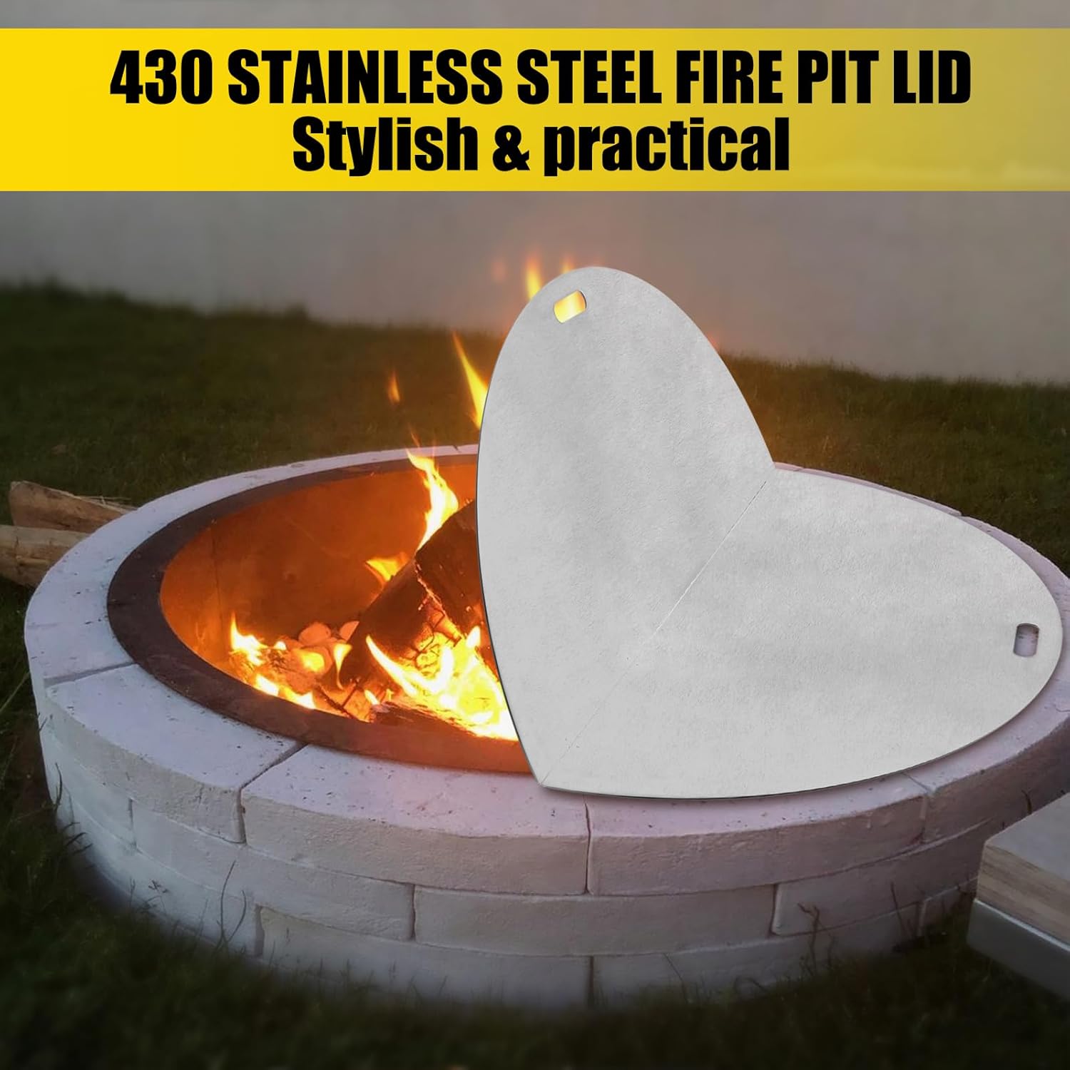 Fire Pit Lid Round, 40 Inch Foldable Fire Pit Ring Snuff Cover, 3mm Thickness 430 Stainless Steel Fire Pit Spark Screen Cover, Built-in Handle Fire Pit Lid for 40 in Round Floor Type Brazier