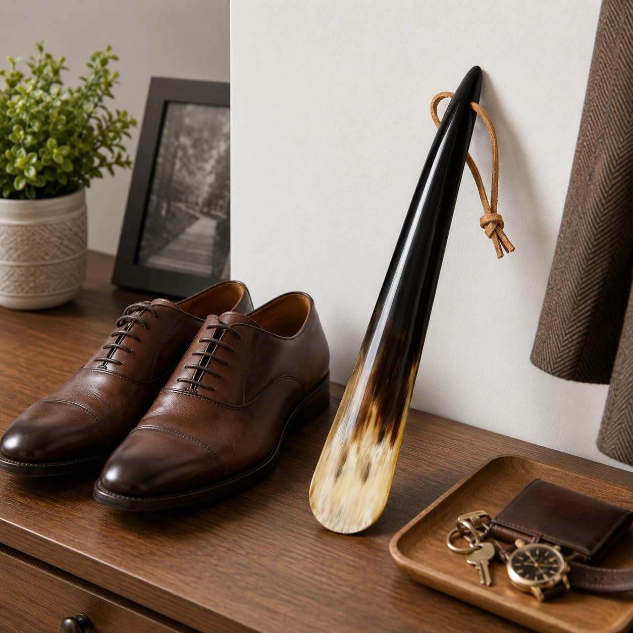 5MOONSUN5 Calzador hecho con cuerno real hecho a mano de 15 pulgadas de largo. Uso doméstico o de viaje. Calzador para hombres o mujeres, zapatos y botas. La mejor idea de regalo., Negro -, 49 EU