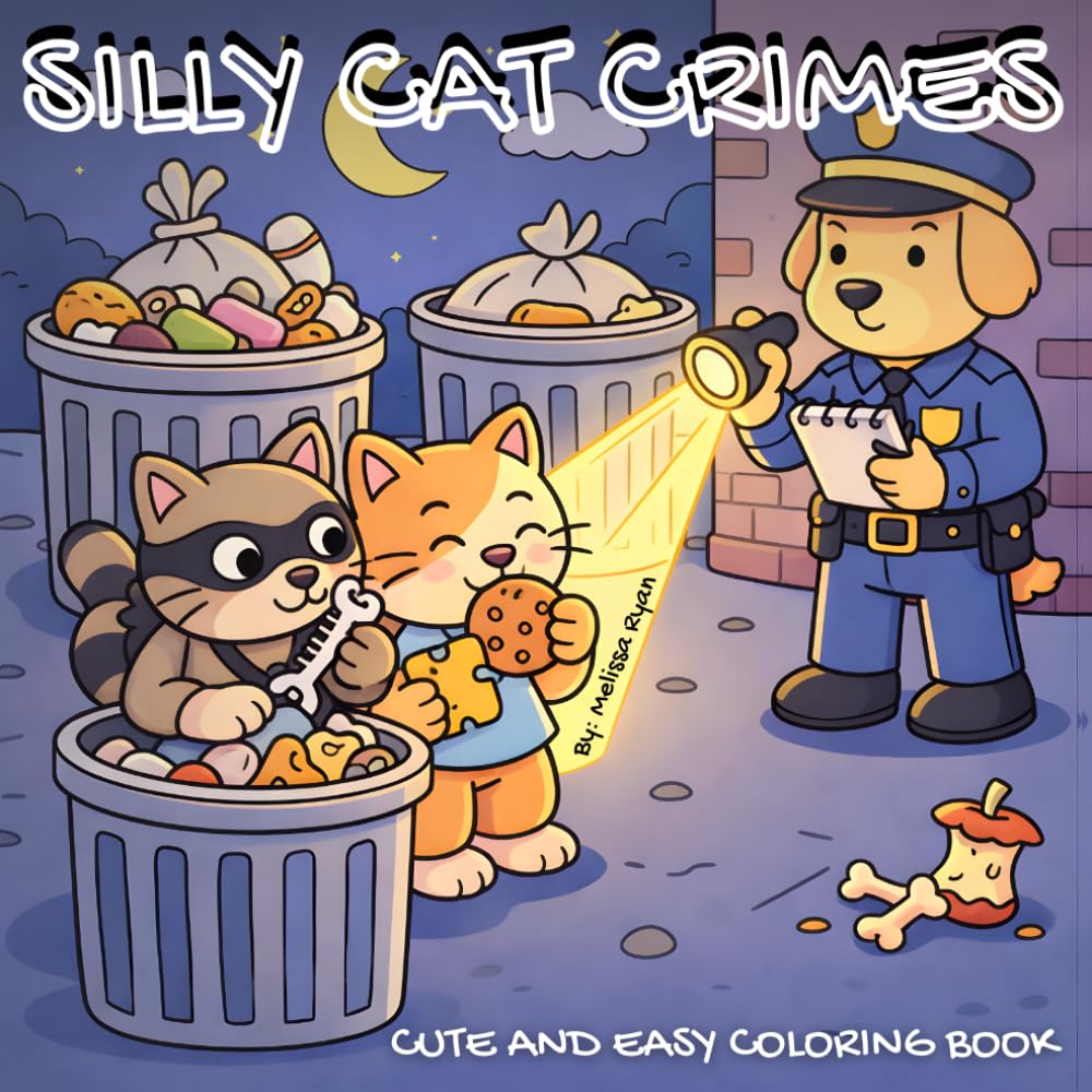 Silly Cat Crimes: Funny Cat Colouring Book for Adults – Cute and Easy Stress Relief Pages