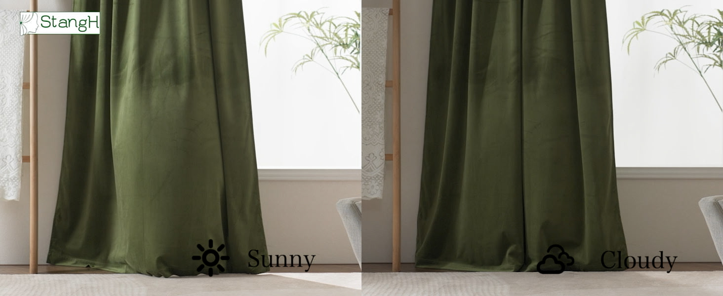 StangH Moss Green Velvet Curtains 120 inches Long - Grommet Design Blackout : StangH Moss Green Curtains Velvet - Luxury Blackout