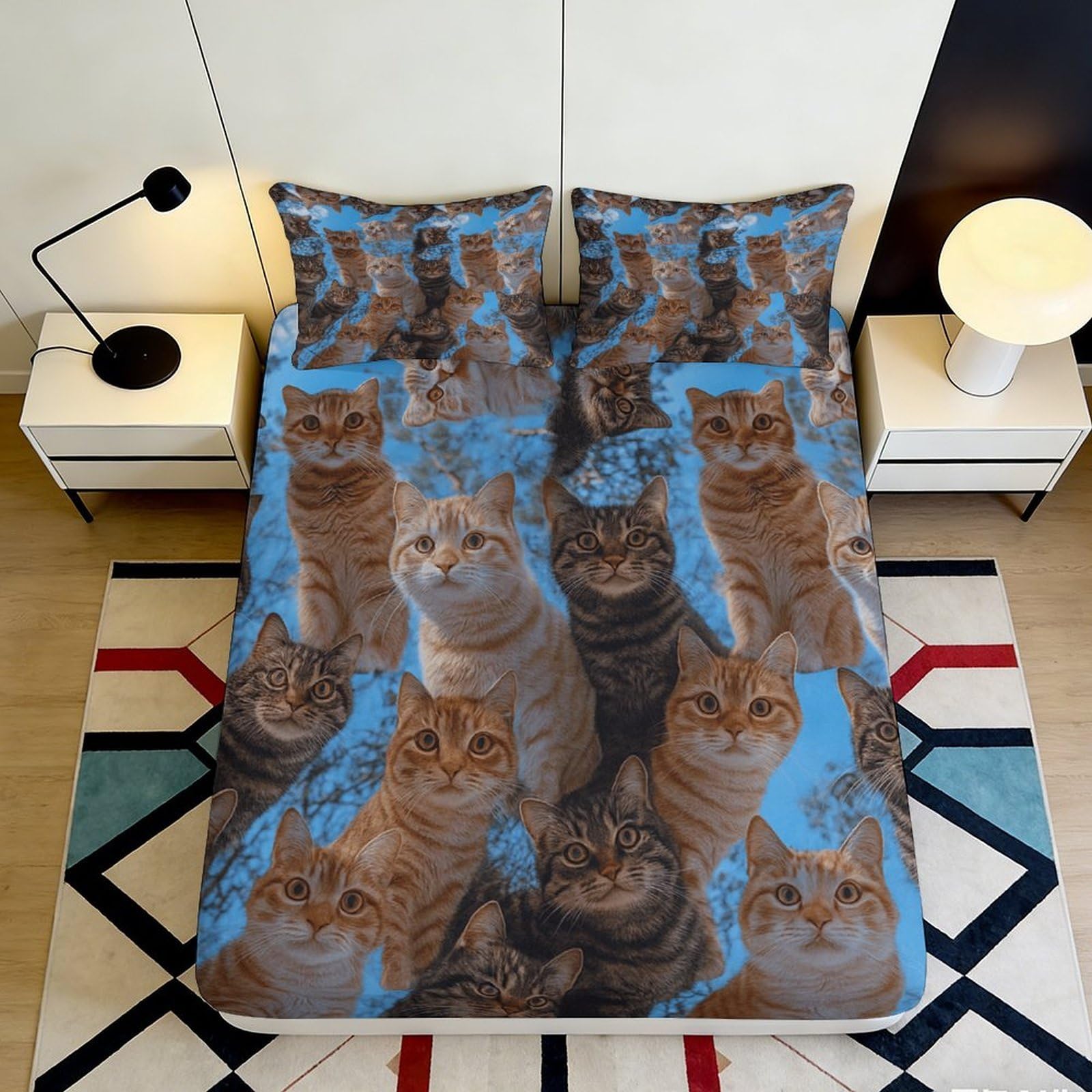 Pnayamiorkfel Style-6 3D Printed Cat Forest Fitted Sheet Microfiber Soft Orange Tabby Mattress Cover For Bedroom Guest Room Decor 90X200x25cm
