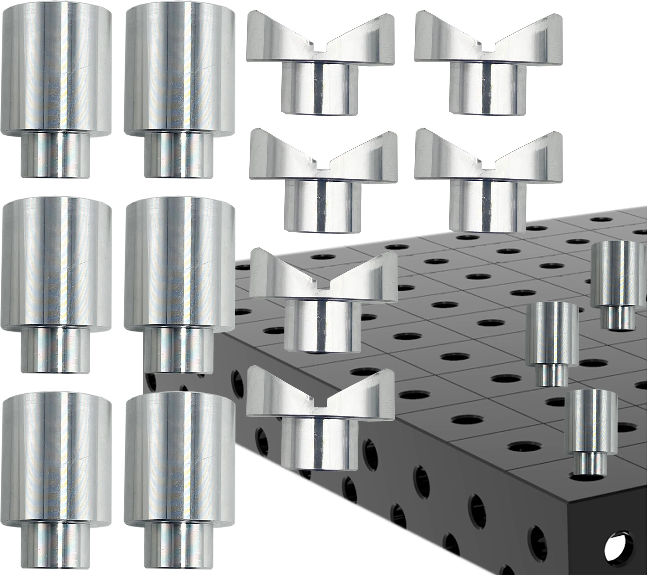 Goupilles de fixation pour table à souder, 12 pièces 5/8 x 1 x 1,5 pouces, accessoires en aluminium, rainure en V, tube rond, kit de fixation rapide (12 broches de fixation)