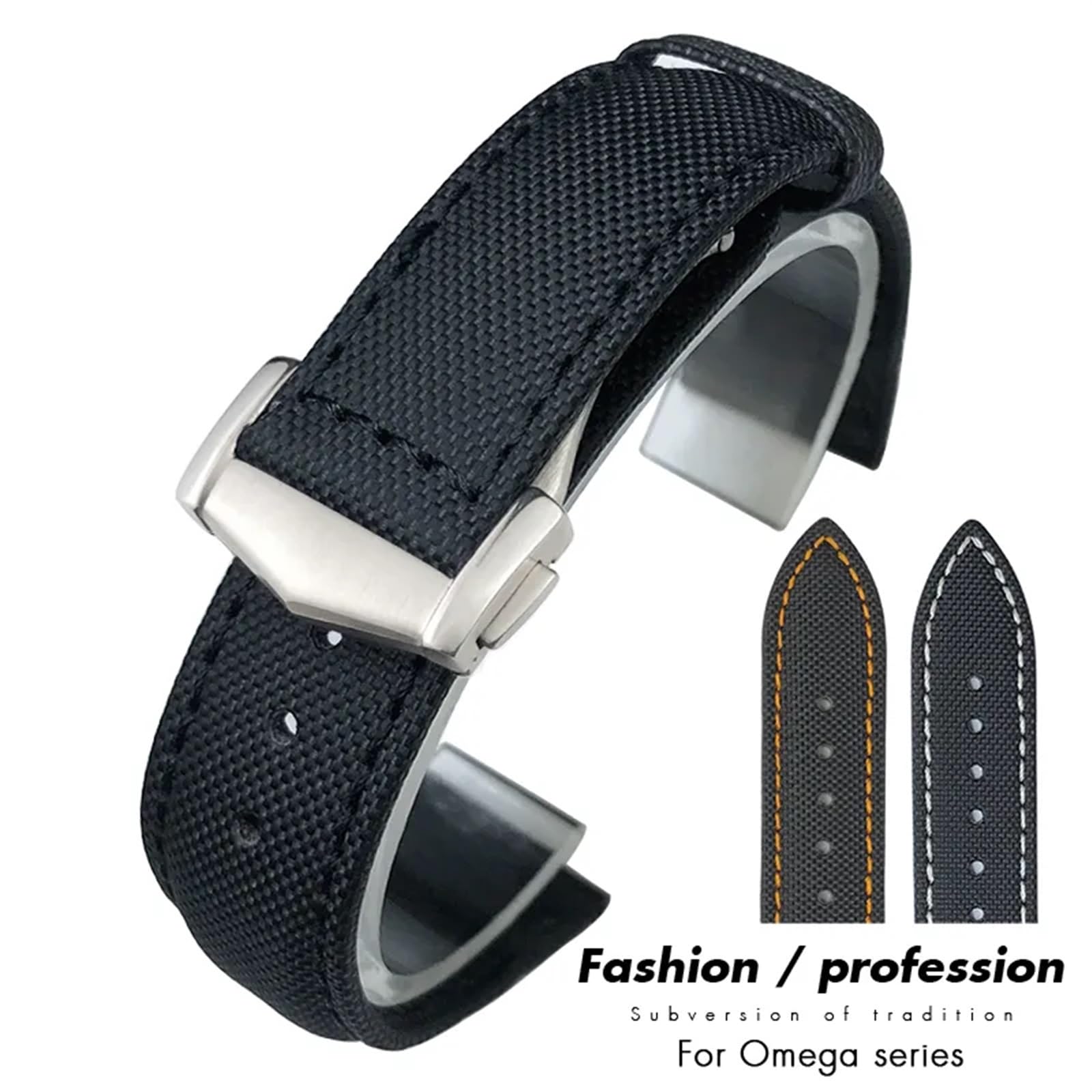 Cinturini, Cinturino for Orologio in Tessuto di Nylon ad Alta densità(Black Red Round,21mm)