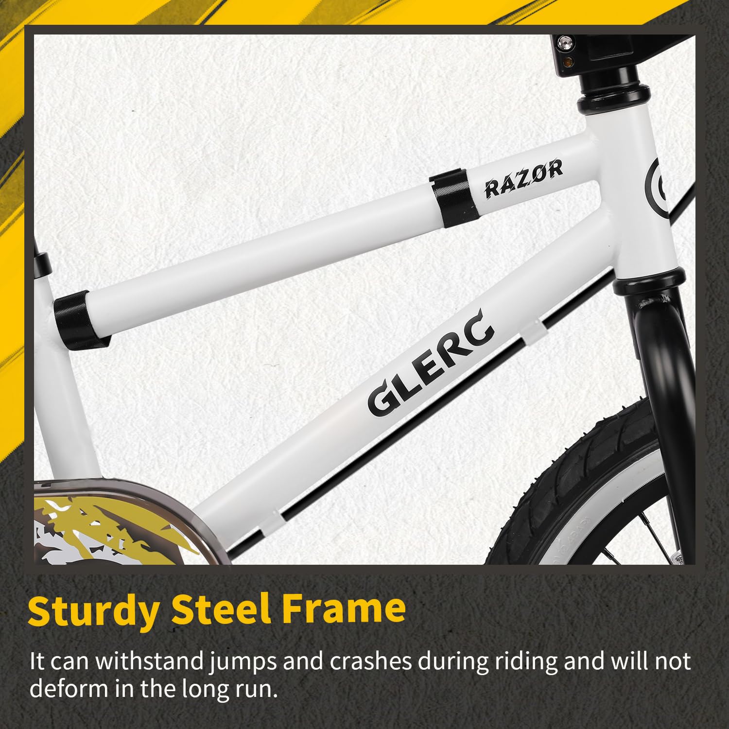 Glerc Razor vélo pour Enfants de 12, 14 et 16 Pouces, Style BMX, pour Les Enfants de 2 à 8 Ans, avec roulettes, béquille et Sonnette, Disponible en Plusieurs Couleurs