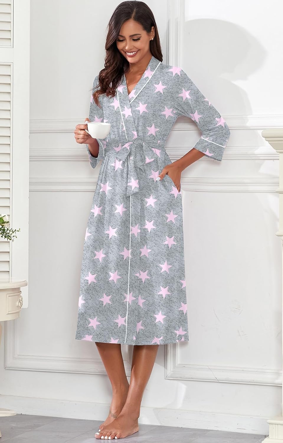 PrinStory Robes for Women 3/4 Sleeve Long Bath Robe XS-4XL image 3